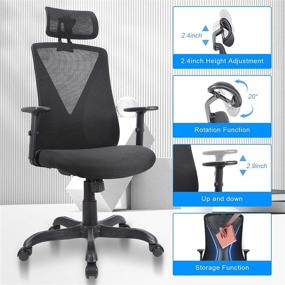 img 3 attached to Komene Ergonomic Mesh Office Chair - High Back Desk Chair with Storage Function & Thick Seat Cushion - Adjustable Head & Arm Rests - Executive Computer Desk Chair with Height Adjustment - Task Chair