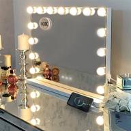 💄 hansong large vanity mirror with lights: hollywood lighted makeup mirror for dressing room & bedroom, 15 dimmable led bulbs, tabletop/wall-mounted, slim metal frame design, white logo