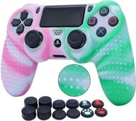 ralan water transfer printing silicone skin for ps4 - controller skin for ps4 slim/ps4 pro (with 8 black pro thumb grips and 2 cat + skull cap cover grips) logo