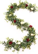 🌹 misspin 6.9ft eucalyptus garland with flowers -12 peonies - artificial floral greenery garland for wedding table decor (burgundy red, 1) logo