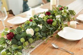 img 2 attached to 🌹 MISSPIN 6.9ft Eucalyptus Garland with Flowers -12 Peonies - Artificial Floral Greenery Garland for Wedding Table Decor (Burgundy Red, 1)