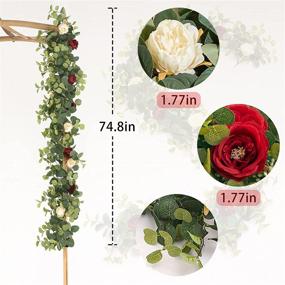 img 3 attached to 🌹 MISSPIN 6.9ft Eucalyptus Garland with Flowers -12 Peonies - Artificial Floral Greenery Garland for Wedding Table Decor (Burgundy Red, 1)