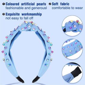 img 2 attached to 💎 Pearl Knotted Headbands for Women - Colorful Jeweled Hair Accessories with Embellished Gems. Faux Pearl Cross Knot Twisted Turban Hairbands for Women and Girls.