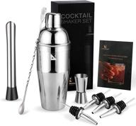 🍸 kitessensu cocktail shaker set drink mixer - 10-piece bartender kit: 24 oz margarita shaker, double jigger, muddler, 4 liquor pourers, alcohol mixer spoon, velvet bag, recipes booklet (silver) logo