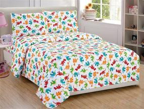 img 1 attached to 🦖 Dinosaur Multicolor Sheet Set for Boys, Girls, and Teens (Twin) in White, Blue, Orange, Green, Red, Beige - Brand New