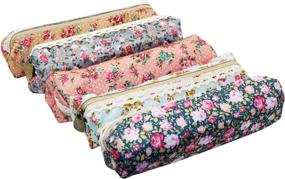 img 4 attached to 🌸 LJY Set of 5 Assorted Floral Canvas Pen Holders – Stationery Pencil Pouches for Convenient Organization and Versatile Cosmetic Bags
