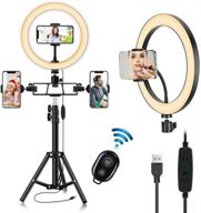 📸 10.2-inch selfie ring light with 61-inch tripod stand, 3 phone holders, dimmable led beauty camera ringlight for photography, makeup, live stream – includes bluetooth remote shutter, 3 color modes, and 10 adjustable brightness levels logo