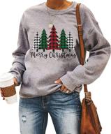 🎄 festive and fun: women's merry and bright shirt - leopard printed plaid christmas trees long sleeve sweatshirts xmas graphic tees logo