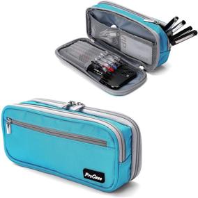 img 4 attached to 🖊️ Durable ProCase Two Layers Big Capacity Pencil Case Pen Bag - Blue Ideal for Marker Organization, School Supplies, Office Storage, and Desk Organizing