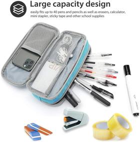 img 2 attached to 🖊️ Durable ProCase Two Layers Big Capacity Pencil Case Pen Bag - Blue Ideal for Marker Organization, School Supplies, Office Storage, and Desk Organizing