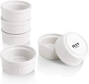 img 4 attached to 🥣 KOOV Texture Series Ceramic Ramekins Set of 6 - 4 Oz Porcelain Ramekin, Souffle Cups, Baking Cups, Pudding Cups, Dip Bowls, Sauces Bowls - 3.7 inch, White
