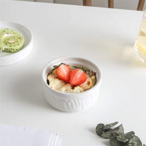 img 1 attached to 🥣 KOOV Texture Series Ceramic Ramekins Set of 6 - 4 Oz Porcelain Ramekin, Souffle Cups, Baking Cups, Pudding Cups, Dip Bowls, Sauces Bowls - 3.7 inch, White