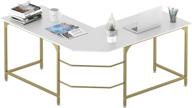 💼 luxury white and gold frame l shaped desk - ideal corner computer desk, gaming table, and workstation for home office (large size) logo