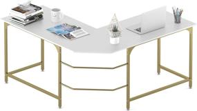 img 4 attached to 💼 Luxury White and Gold Frame L Shaped Desk - Ideal Corner Computer Desk, Gaming Table, and Workstation for Home Office (Large Size)