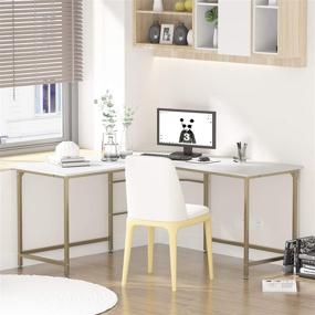 img 3 attached to 💼 Luxury White and Gold Frame L Shaped Desk - Ideal Corner Computer Desk, Gaming Table, and Workstation for Home Office (Large Size)