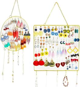 img 3 attached to 📿 Dual Pack Earring Organizer: Wall Mounted Hanging Earring Holder, Stylish Stud & Dangle Earring Display, Decorative Jewelry Organizer with 10 Hooks for Necklaces & Bracelets