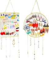 📿 dual pack earring organizer: wall mounted hanging earring holder, stylish stud & dangle earring display, decorative jewelry organizer with 10 hooks for necklaces & bracelets логотип