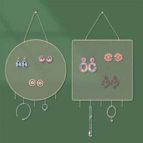 img 2 attached to 📿 Dual Pack Earring Organizer: Wall Mounted Hanging Earring Holder, Stylish Stud & Dangle Earring Display, Decorative Jewelry Organizer with 10 Hooks for Necklaces & Bracelets