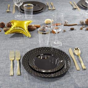 img 3 attached to 🎃 Nervure 96PCS Black with Gold Plastic Plates – Premium Disposable Plastic Plates Set Including 48PCS 10.25inch Dinner Plates, 48PCS 7.5inch Salad/Dessert Plates for Halloween &amp; Party Decorations