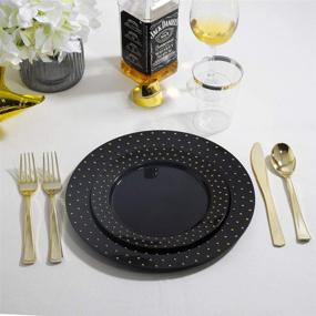 img 2 attached to 🎃 Nervure 96PCS Black with Gold Plastic Plates – Premium Disposable Plastic Plates Set Including 48PCS 10.25inch Dinner Plates, 48PCS 7.5inch Salad/Dessert Plates for Halloween &amp; Party Decorations