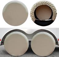 🚐 kayme rv tire covers set of 4 - waterproof wheel covers for travel trailer, camper, truck, suv, motorhome - protection against sun, rain, snow - 24-26 inch tire diameter - beige logo