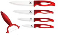 🔪 cooking with style: moss & stone 5-piece red ceramic knife set and fruit peeler - rust proof & stain resistant, kitchen cutlery set logo