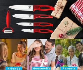 img 2 attached to 🔪 Cooking with Style: Moss & Stone 5-Piece Red Ceramic Knife Set and Fruit Peeler - Rust Proof & Stain Resistant, Kitchen Cutlery Set