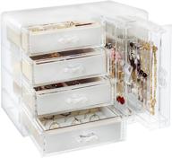 clear acrylic jewelry organizer box with 4 velvet drawers - earring holder, ring necklace bracelet display case - perfect gift for women and girls logo