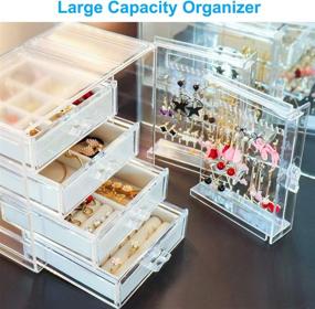 img 3 attached to Clear Acrylic Jewelry Organizer Box with 4 Velvet Drawers - Earring Holder, Ring Necklace Bracelet Display Case - Perfect Gift for Women and Girls