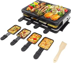 img 4 attached to 🔥 Smokeless Electric Raclette Table Grill for Indoor Korean BBQ with 8 Mini Cheese Grill Pans - Removable Non-Stick Surface, Temperature Control & Oil-Guide Groove - Includes Wooden Spatula - 1300W