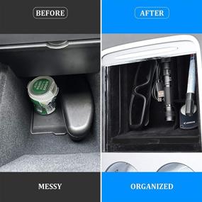 img 2 attached to 🧩 2021 Tesla Model 3 Model Y Center Console Organizer Tray - Flocked Armrest Hidden Cubby Drawer for Interior Storage