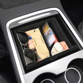 img 3 attached to 🧩 2021 Tesla Model 3 Model Y Center Console Organizer Tray - Flocked Armrest Hidden Cubby Drawer for Interior Storage