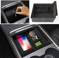 🧩 2021 tesla model 3 model y center console organizer tray - flocked armrest hidden cubby drawer for interior storage logo