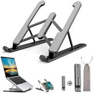 axgo portable foldable laptop stand - 6-level adjustable laptop holder riser for desk - compatible with macbooks, hp, dell, acer, asus, lenovo - fits 10-17 inch laptops - black logo