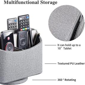 img 3 attached to 📱 Grey Leather Remote Control Holder: 360 Degree Spinning Desk TV Caddy with Multi-Purpose Organizer for Controller, Media, Mail, Calculator, Mobile Phone and Pen Storage