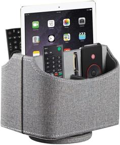 img 4 attached to 📱 Grey Leather Remote Control Holder: 360 Degree Spinning Desk TV Caddy with Multi-Purpose Organizer for Controller, Media, Mail, Calculator, Mobile Phone and Pen Storage