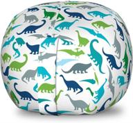 🦖 lunarable dinosaur silhouette toy bag chair: nursery animal breeds in blue and green tones, stuffed animal organizer, washable & small size - teal green logo