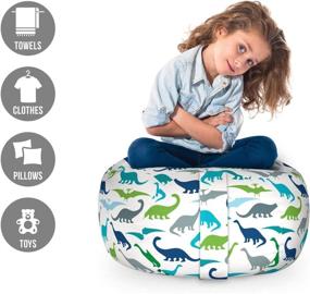 img 2 attached to 🦖 Lunarable Dinosaur Silhouette Toy Bag Chair: Nursery Animal Breeds in Blue and Green Tones, Stuffed Animal Organizer, Washable & Small Size - Teal Green