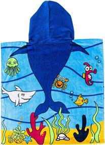 img 3 attached to 🦈 Premium 100% Cotton Baby Shark Hooded Poncho Towel for Kids - Bath, Beach, or Pool Use - 24"x47