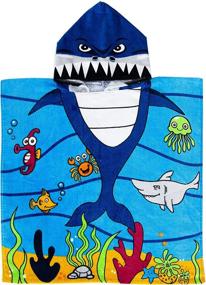 img 4 attached to 🦈 Premium 100% Cotton Baby Shark Hooded Poncho Towel for Kids - Bath, Beach, or Pool Use - 24"x47
