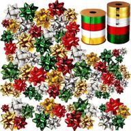 🎁 60-piece metallic self-adhesive christmas gift bows with 131 feet of curling ribbons - ideal for xmas party favors logo