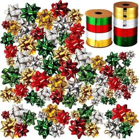 img 4 attached to 🎁 60-Piece Metallic Self-Adhesive Christmas Gift Bows with 131 Feet of Curling Ribbons - Ideal for Xmas Party Favors