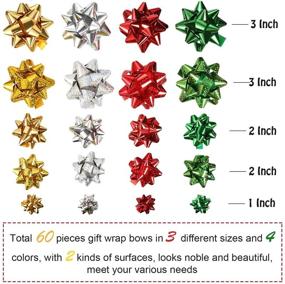 img 3 attached to 🎁 60-Piece Metallic Self-Adhesive Christmas Gift Bows with 131 Feet of Curling Ribbons - Ideal for Xmas Party Favors