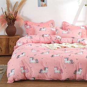 img 4 attached to 🦄 Uozzi Bedding Girls Duvet Cover Set - Twin Size 68x86 - Cute Pattern Bedding - Pink Unicorn Design - Polyester 800 TC - Zipper Closure & 4 Corner Ties