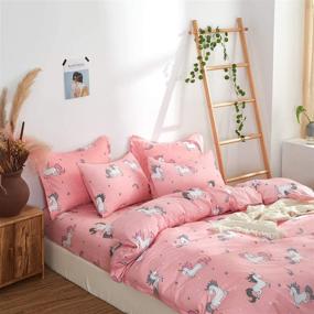 img 3 attached to 🦄 Uozzi Bedding Girls Duvet Cover Set - Twin Size 68x86 - Cute Pattern Bedding - Pink Unicorn Design - Polyester 800 TC - Zipper Closure & 4 Corner Ties