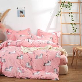 img 2 attached to 🦄 Uozzi Bedding Girls Duvet Cover Set - Twin Size 68x86 - Cute Pattern Bedding - Pink Unicorn Design - Polyester 800 TC - Zipper Closure & 4 Corner Ties