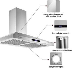 img 2 attached to 🔥 30" Stainless Steel Wall Mount Range Hood with LED Lights - Touch Control Kitchen Vent Hood, Convertible Ducted/Ductless Chimney-Style Stove Vent Hood by SNDOAS