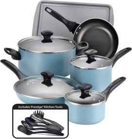 img 4 attached to 🍳 Farberware Aqua Pots and Pans Set – 15 Piece Nonstick Cookware Collection, Dishwasher Safe