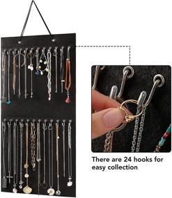 img 1 attached to 🔌 Hanging Jewelry Organizer Wall-Mounted Necklace Holder Storage with 24 Hooks - Black