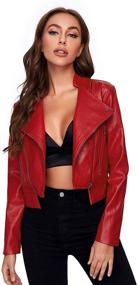 img 4 attached to SheIn Womens Zipper Leather 👚 Crop Top - Trendy Women's Clothing